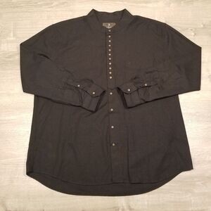 Celtic Ranchwear Grandfather Collarless Traditional Irish Shirt Mens 2XL Black